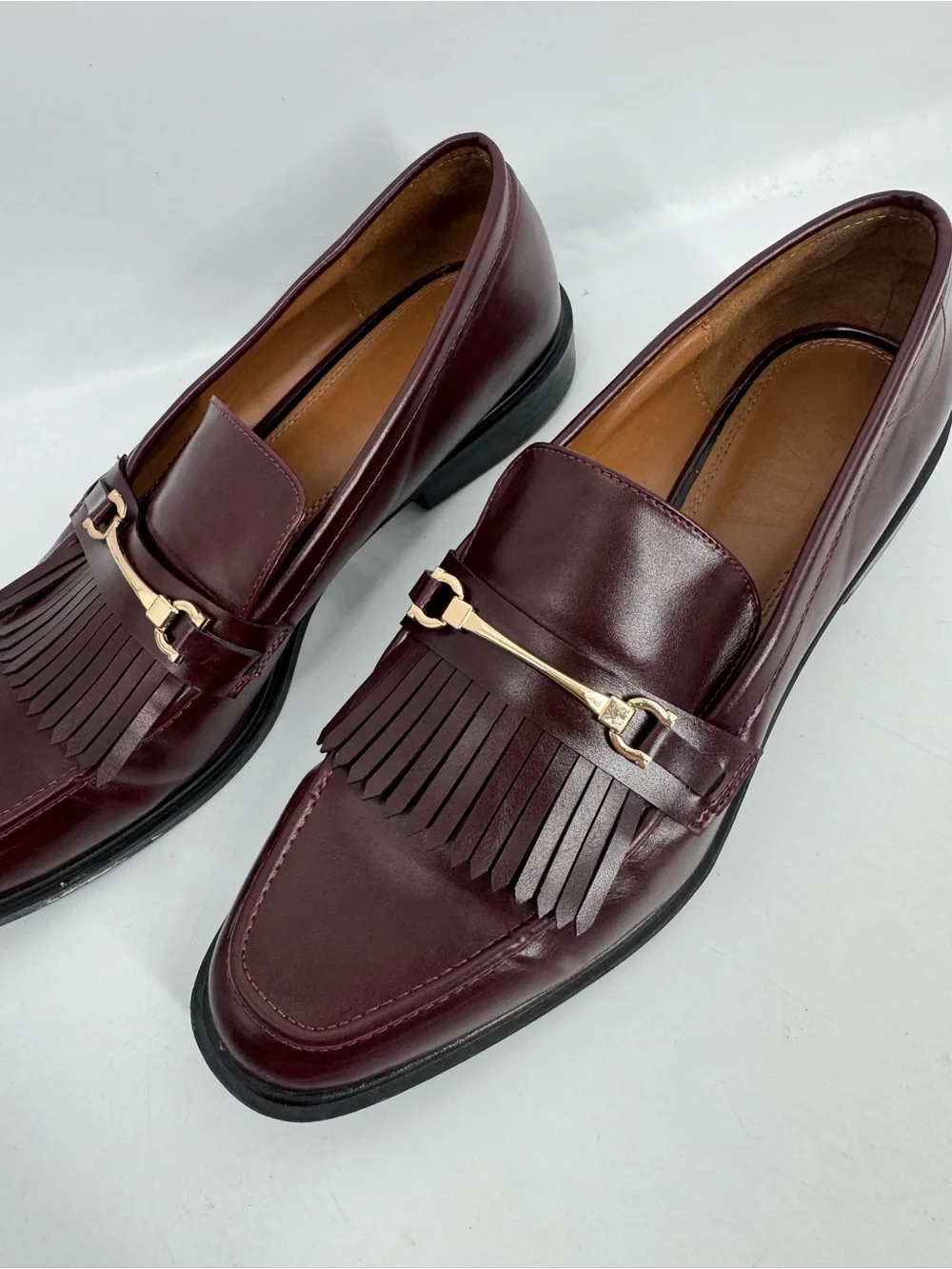ZARA Burgundy Faux Leather Tassel Bit Loafers - Size EU 41